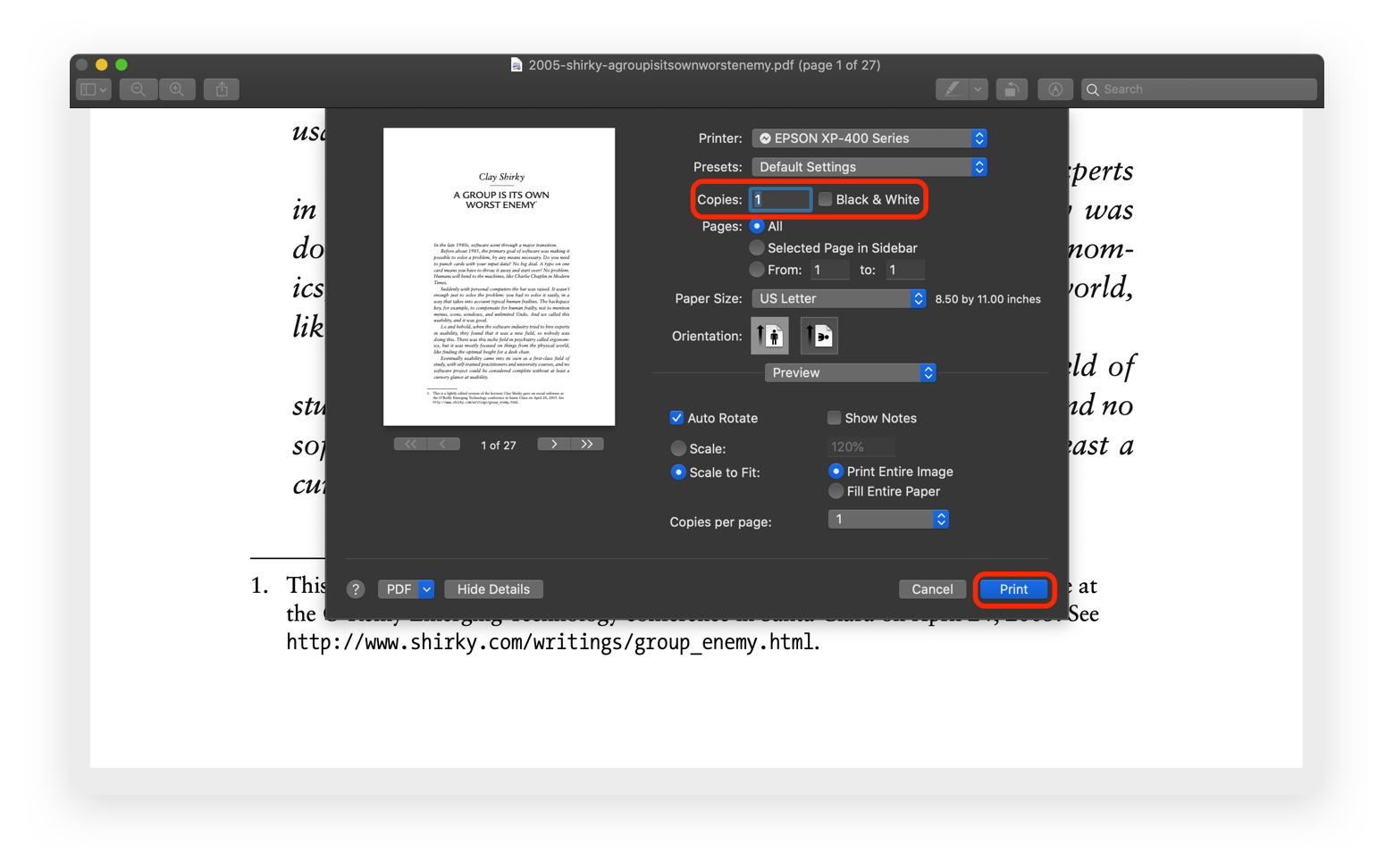 pdf reader for mac only print one page